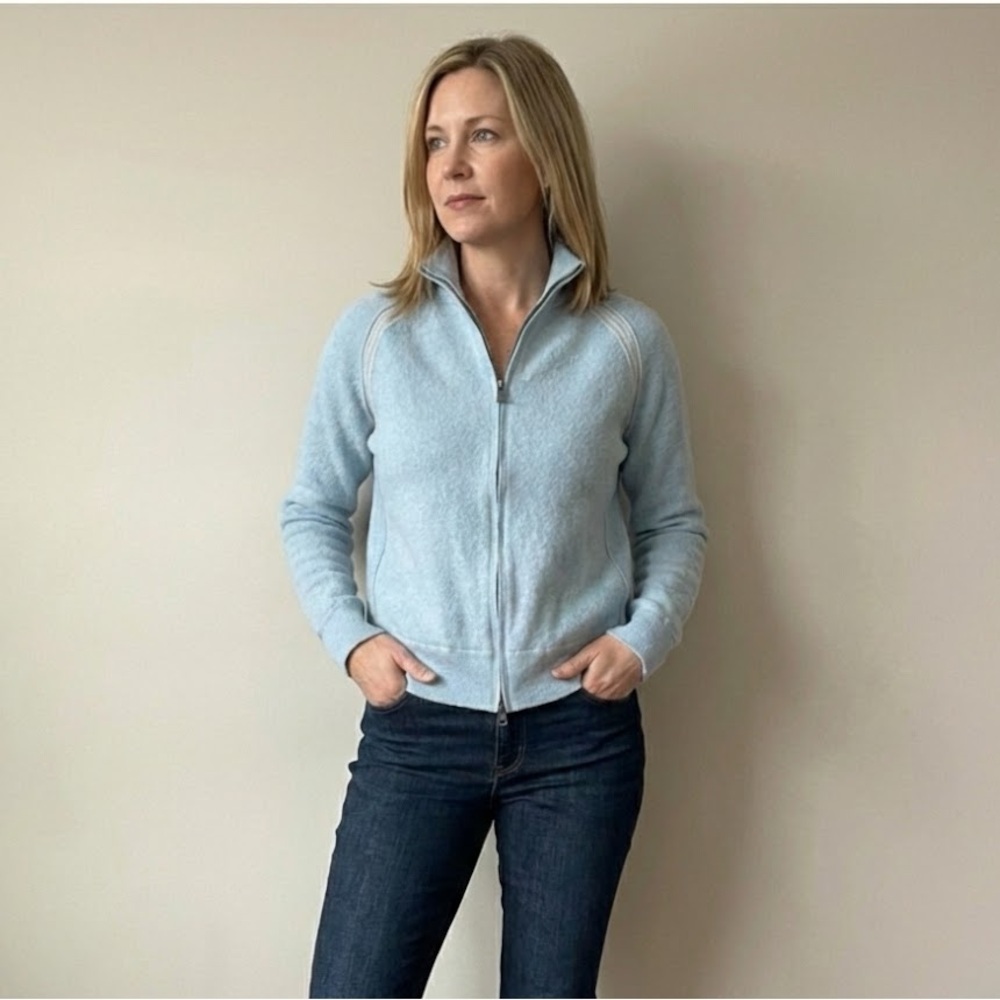 Banana Republic 100% Wool Blue Zip-Up Sweater | Size Large